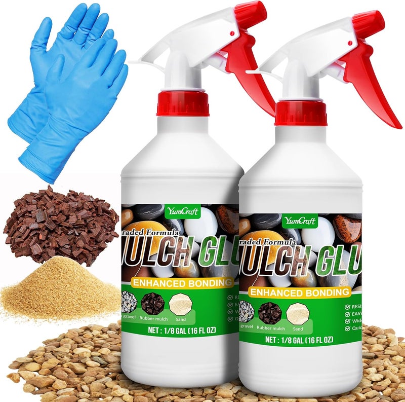 YumCraft غراء المهاد - 32 أونصة لاصق لحجر الحصى للمناظر الطبيعية، الحديقة - مثبت صخور المناظر الطبيعية المركز، يدوم حتى 2 سنة، قفل الحصى لربط اللحاء، الرمل - Image 1